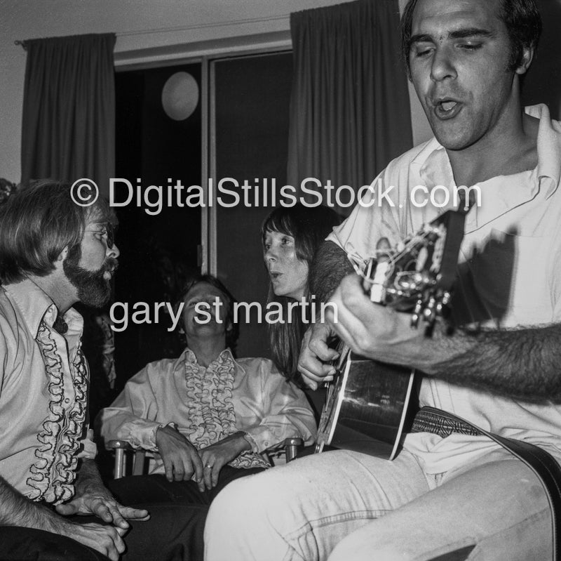 Dennis Strumming Guitar and Friends Singing Analog, Portraits, Groups B & W