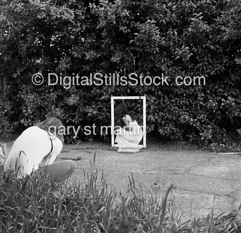 Sitting in a Square, black and white analog groups