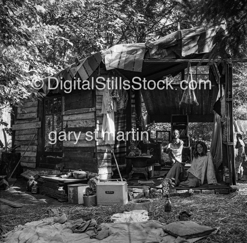 Sitting in a shed, black and white analog groups