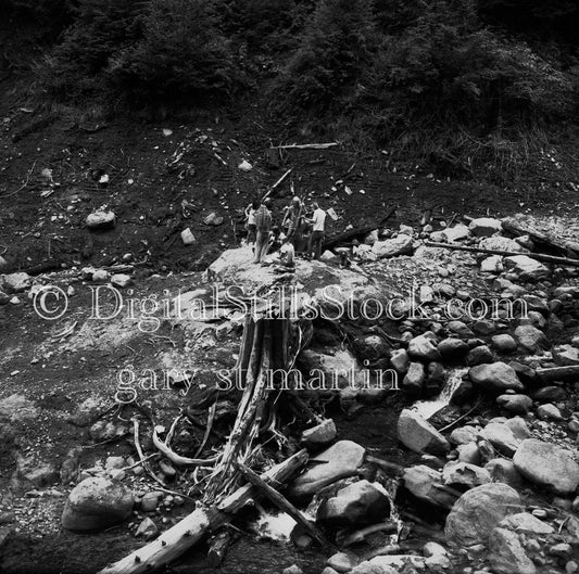 Friends in a Circle Among Rocky Forestry Analog, Portraits, Groups B & W