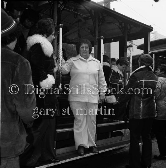 Norma Getting Off Trolley Analog, Portrait, Group, B & W