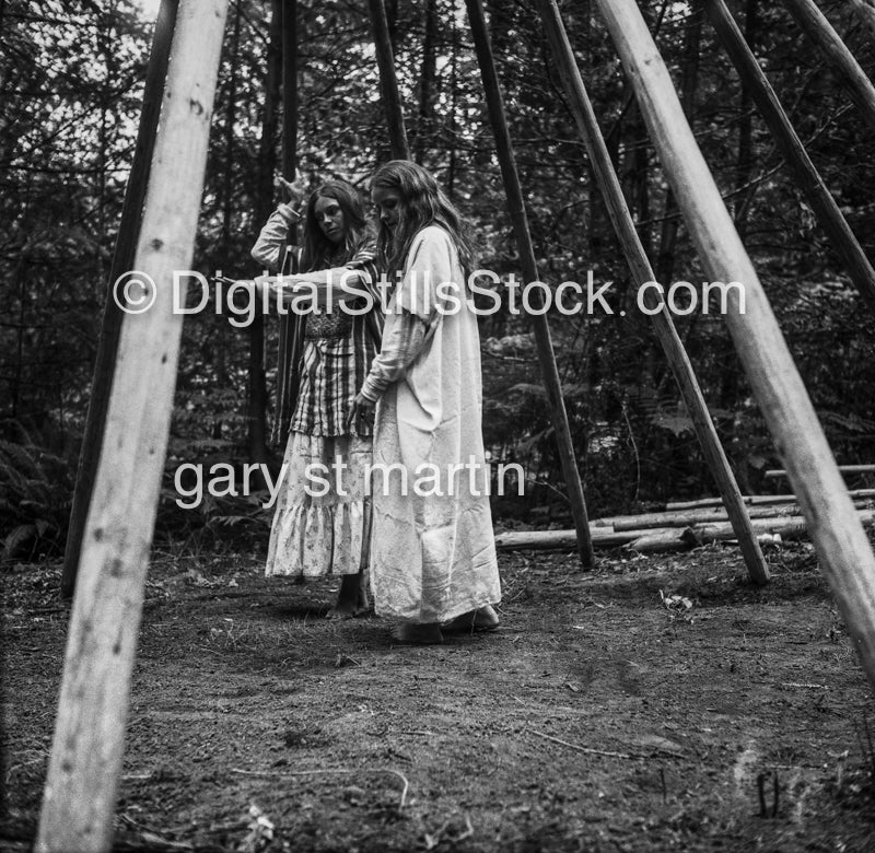 Young Lady's Building a Teepee