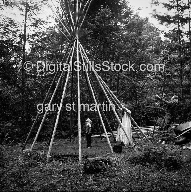 Young Lady's Building a Teepee V.2