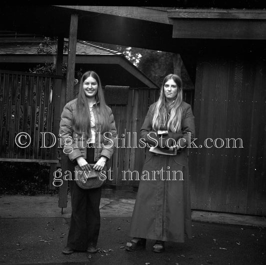 Diana and Sister in Front of Garage Analog, Portraits, Groups B & W