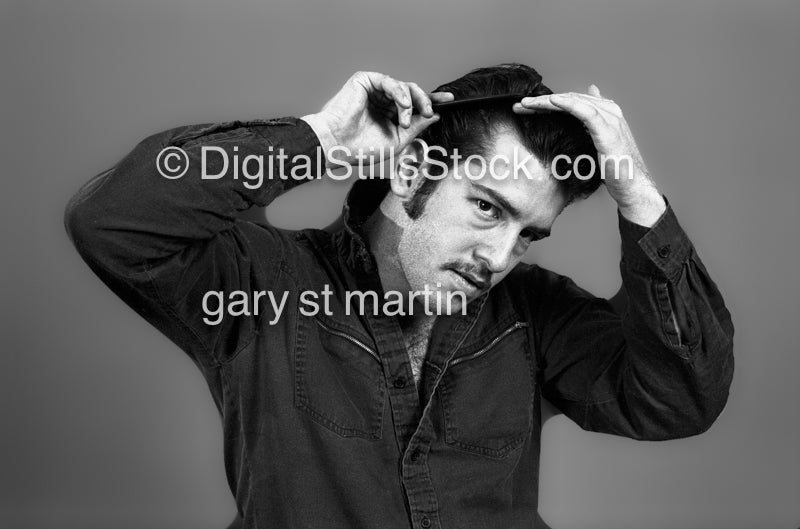 Combing his Hair, Analog, black & white, rock and Roll