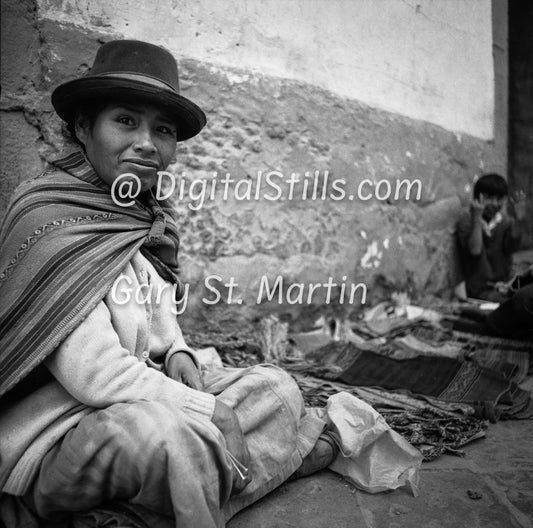 Woman Street Vendor Smiling, Analog, B&W, Peru