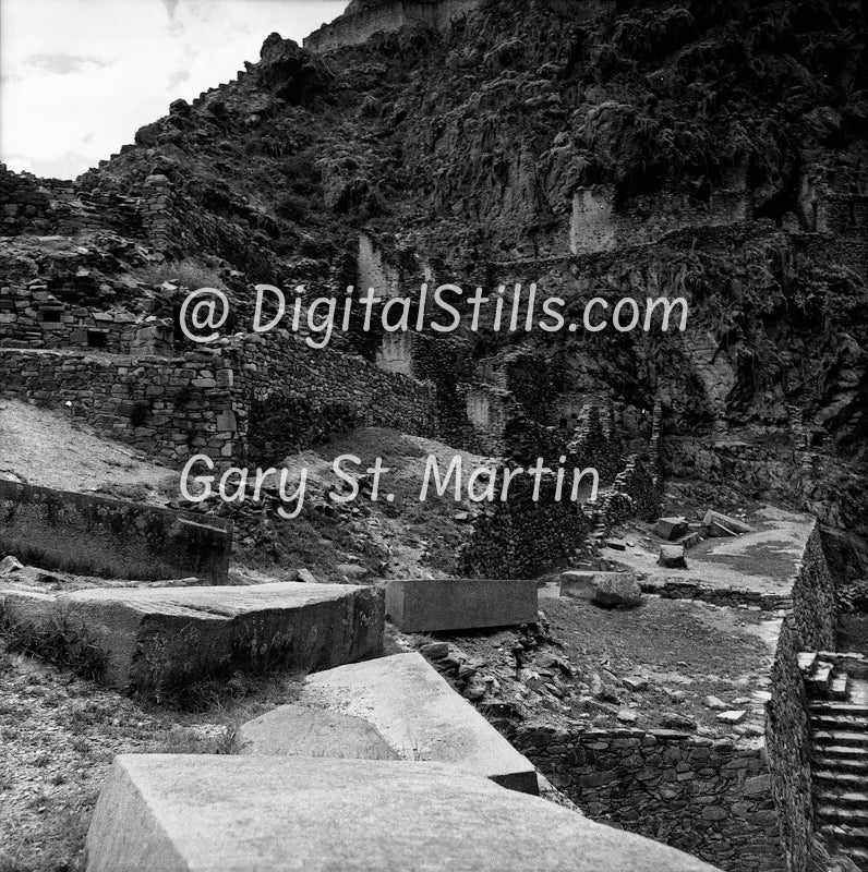 Hillside Ruins, Analog, B&W, Peru