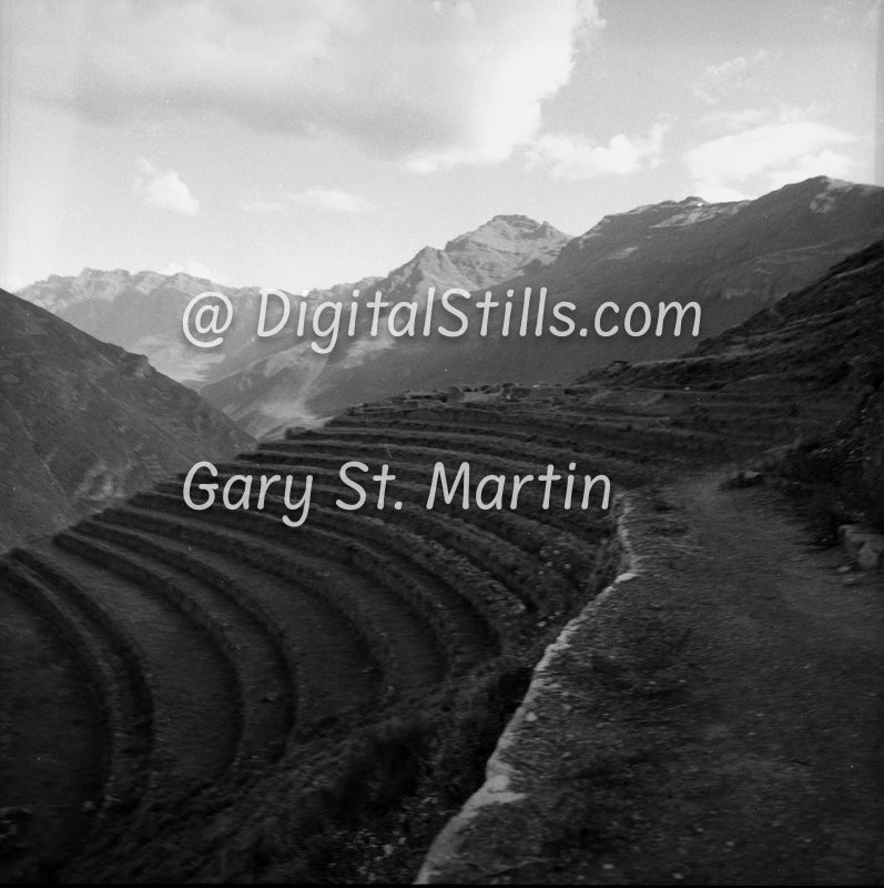 Layered terraces Machu Picchu, analog, peru, color