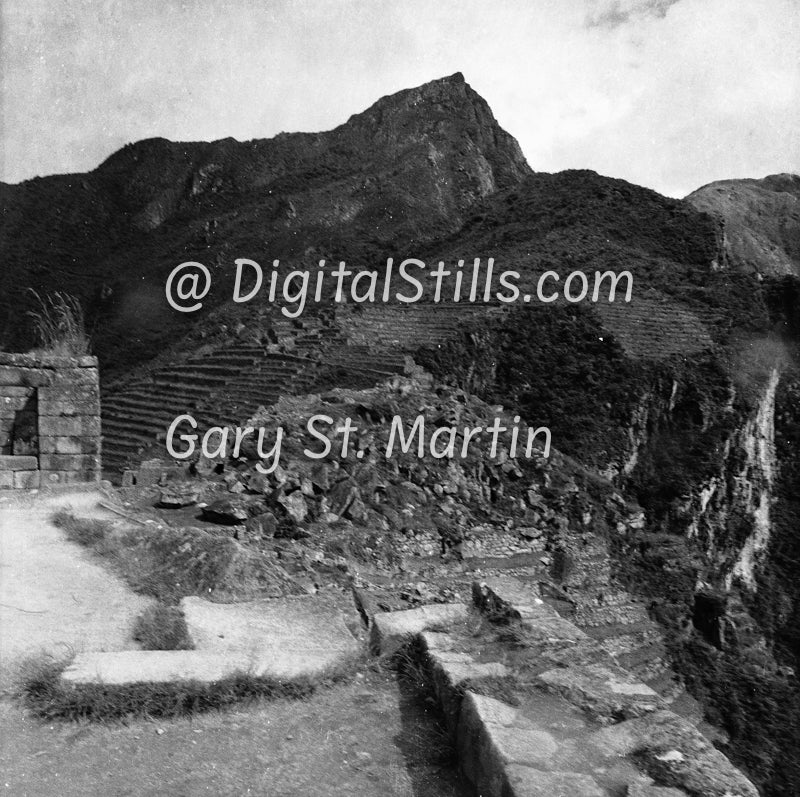 Terraced,  Machu Picchu, Wide View Two, Black And White Shadow