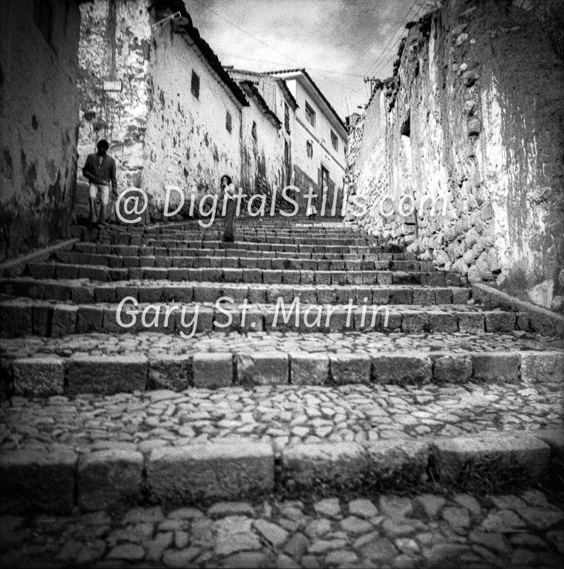 View Up the Stairs, Cusco, Peru, Peru, Black And White Shadow