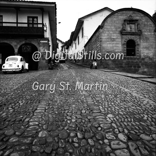 Small Cobblestone Street View, Cusco, Peru, Peru, Black And White Shadow
