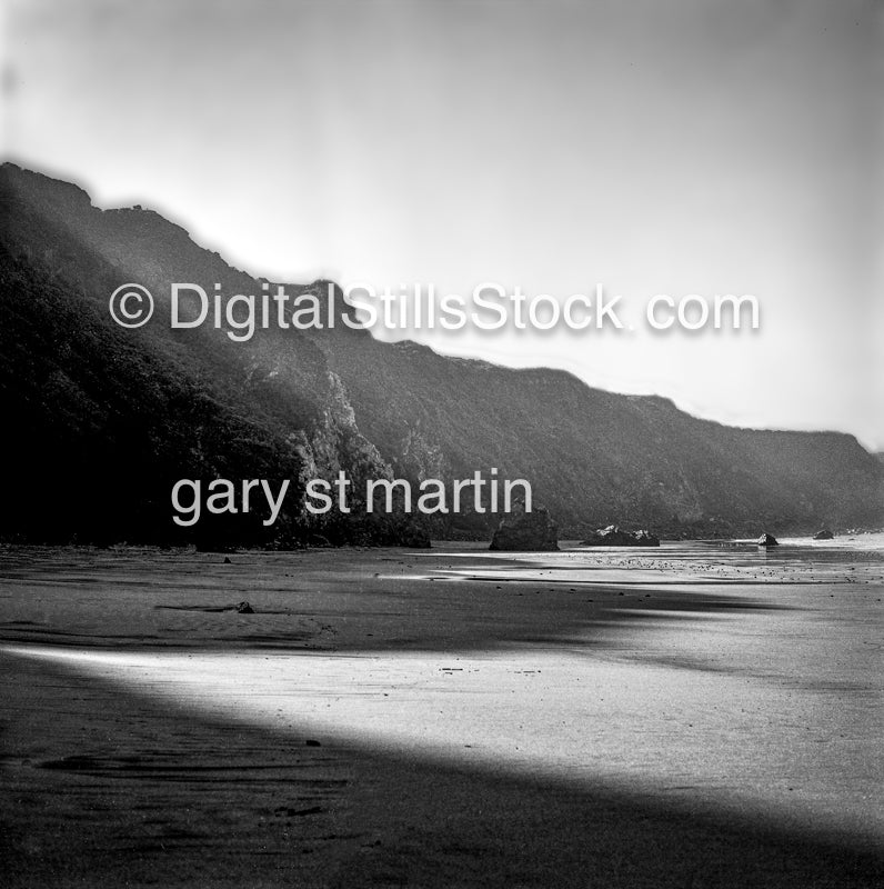 Shadows along the sand, Big Sir, California, analog, scenery, black and white