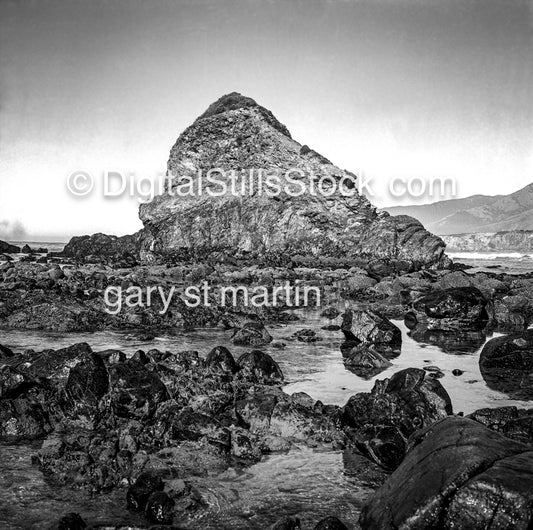 Rocks in the water along the shore, Big Sir, California, Black and White Scenery