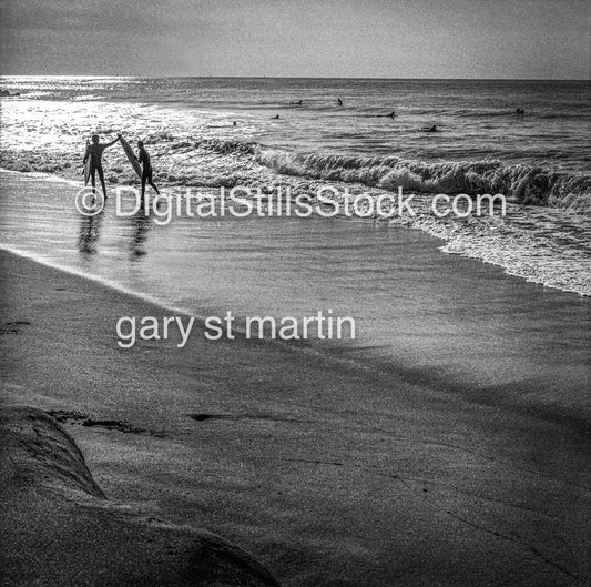 Surfers at Newport Beach, California , analog scenery