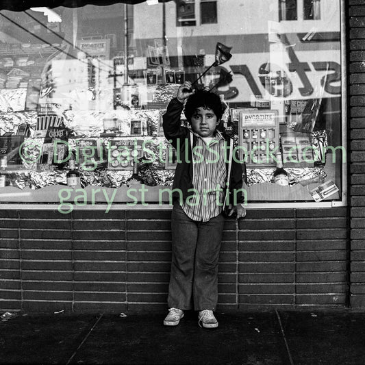Boy Along the Street, Polk St., Black and White, Analog
