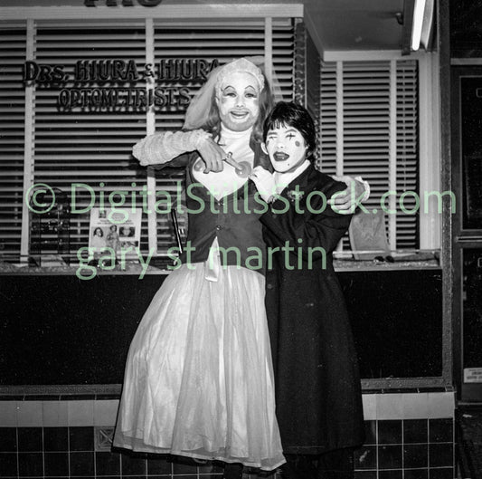 Duo in Halloween Costumes,  Polk St. B& W, Analog