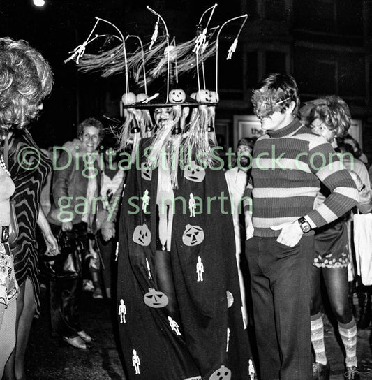 Crowd of Costumes on Polk St., Polk St., Analog, B & W