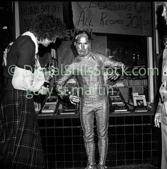 Tin Man Posing, Polk St., Analog B & W
