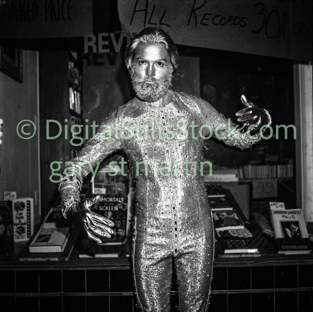 Tin Man Posing Close Up, Polk St., Analog, B & W