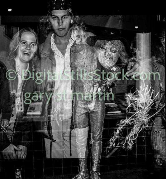 Costume Groups Double Exposure, Polk St., B& W, Analog