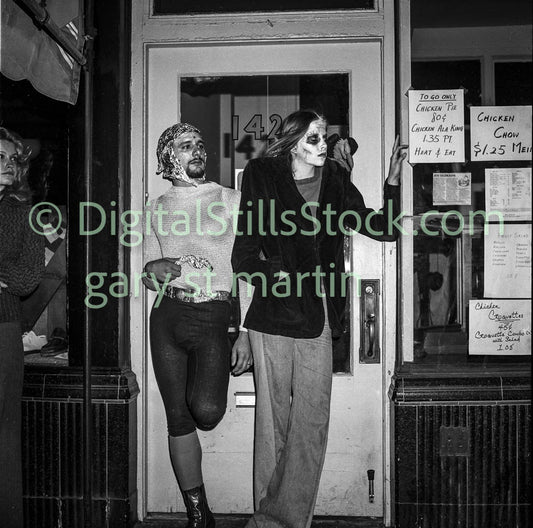 Frankenstein and Friend Along Polk St., Analog, B & W, Polk St.