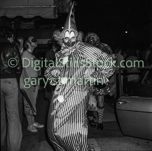 Clown Costume Close Up, Polk St., Analog, B & W