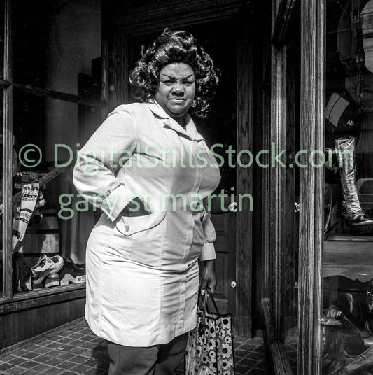 Woman Off Guard Shot, Analog, Polk St., B & W