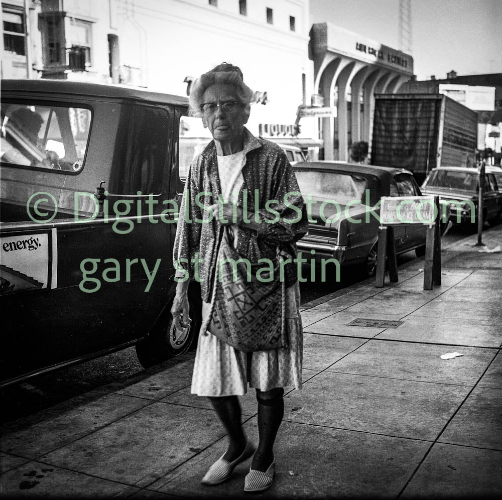 Elderly Woman Walking on Polk St. , B & W, Analog, Polk St