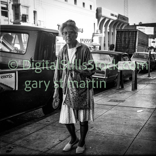 Elderly Woman Walking on Polk St. , B & W, Analog, Polk St