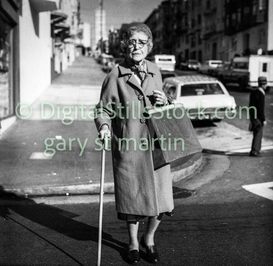 Elderly Woman Walking on Polk St. V2, B & W, Analog, Polk St.