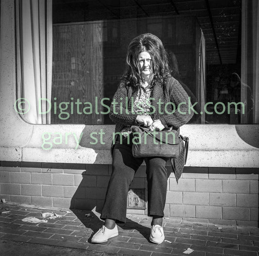 Woman with Beehive Hairstyle on Polk Street, Analog, B & 