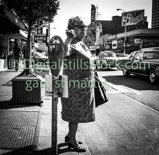 Woman by Polk Street Road, Analog, B & W, Polk St.