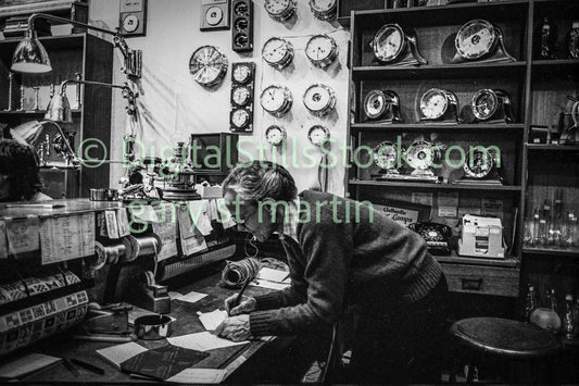 Receptionist in a Clock Store on Polk, Analog, B & W, Polk St.