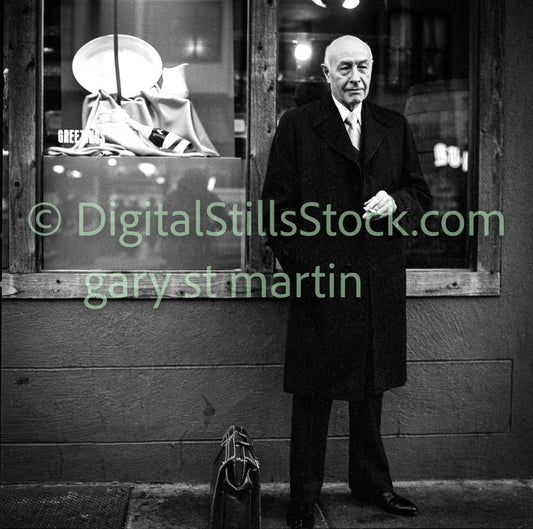 Man in Black Trench Coat Smoking, Analog, B & W, Polk St.
