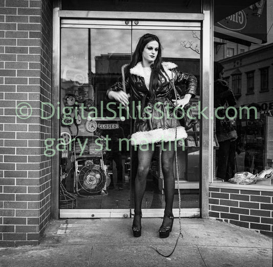 Woman with Whip in Heels V2, Analog, Polk St., B & W