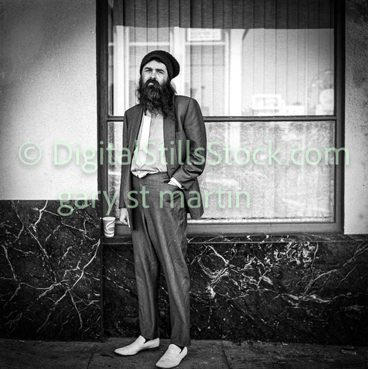 Man with Beanie and Hand in Pocket, Analog, B & W, Polk St.