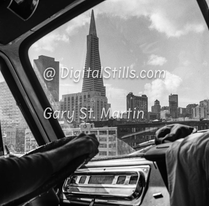 Transamerica Building Through Car Window, Downtown, San Francisco, Black & White, Oddities