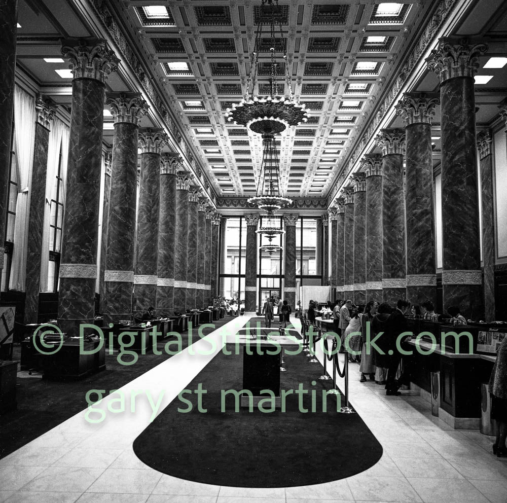 Large Bank Lobby, San Francisco, analog, black and white, oddities