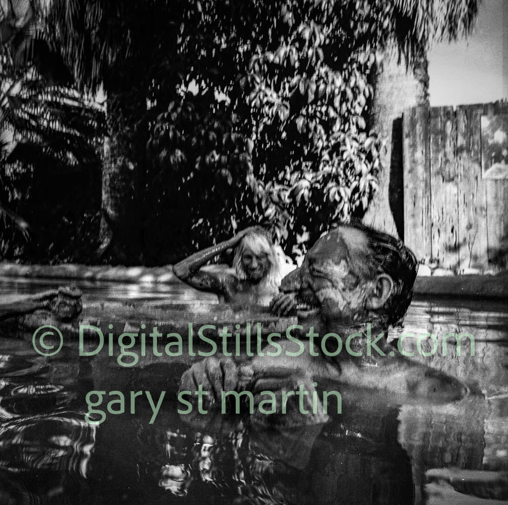 Man in Clay Hot Tub, Fake Nose, analog, black and white, oddities