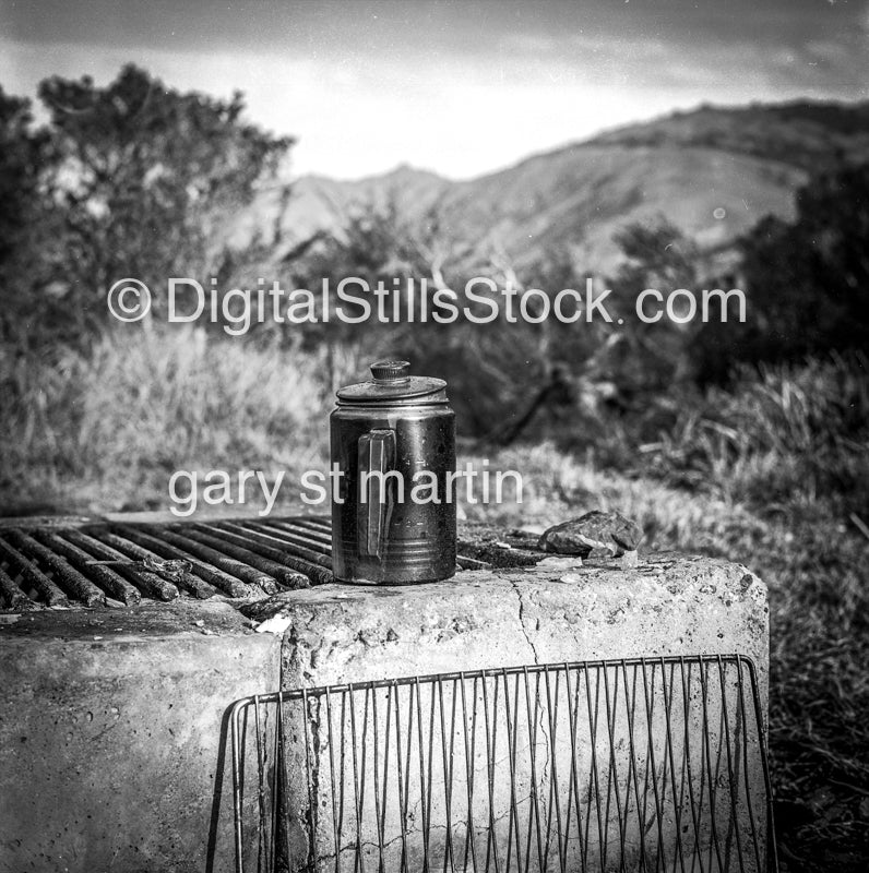 Coffee, Camping, Big Sir, CA, Black & White, Oddities