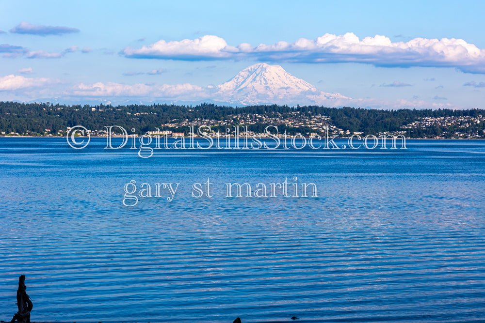 Lake-front view of the snowy mountain- Vashon Island, digital Vashon Island