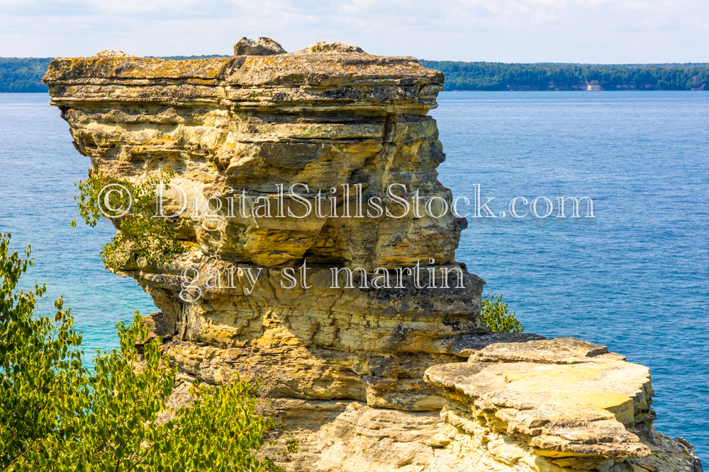 Large rock on the cliff's edge at Miner's Castle , digital Munising