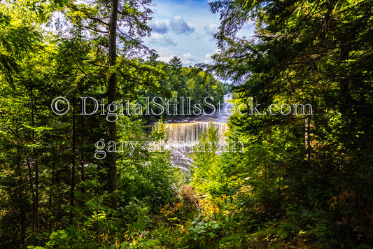 Tahquamenon Falls Wide View Surrounded By Trees, Digital, Michigan, Tahquamenon Falls
