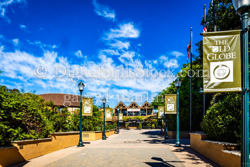 Old Globe Signs and Cloudy Sky, Balboa Park, digital