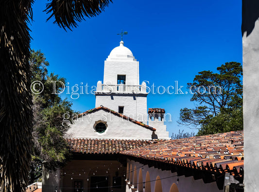 Junipero Serra Museum framed in trees, digital, museum