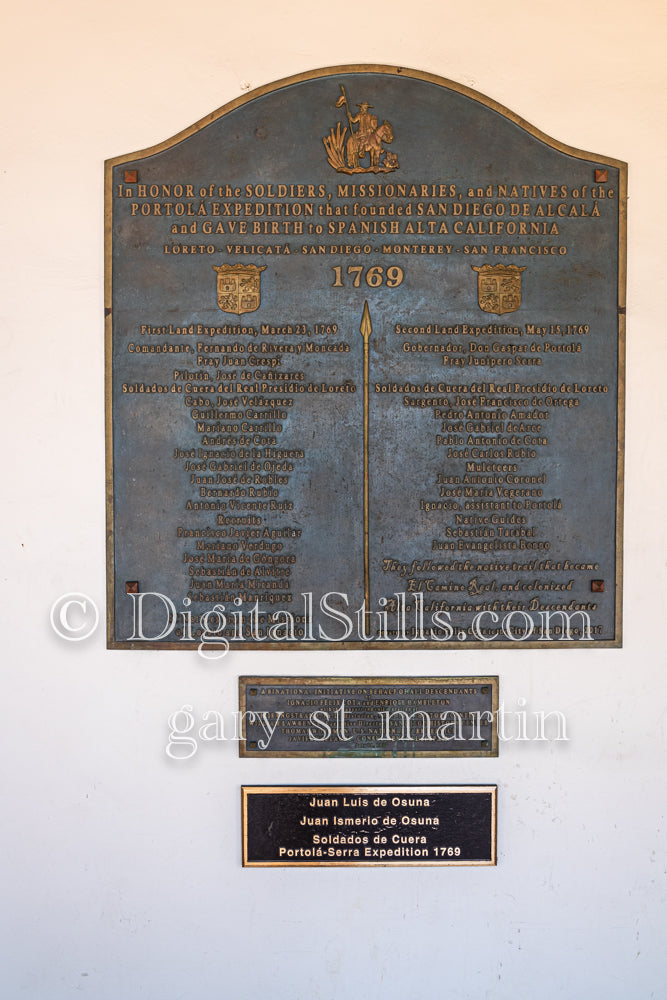 Plaque in memoriam at Junipero Serra Mission, digital Junipero Serra