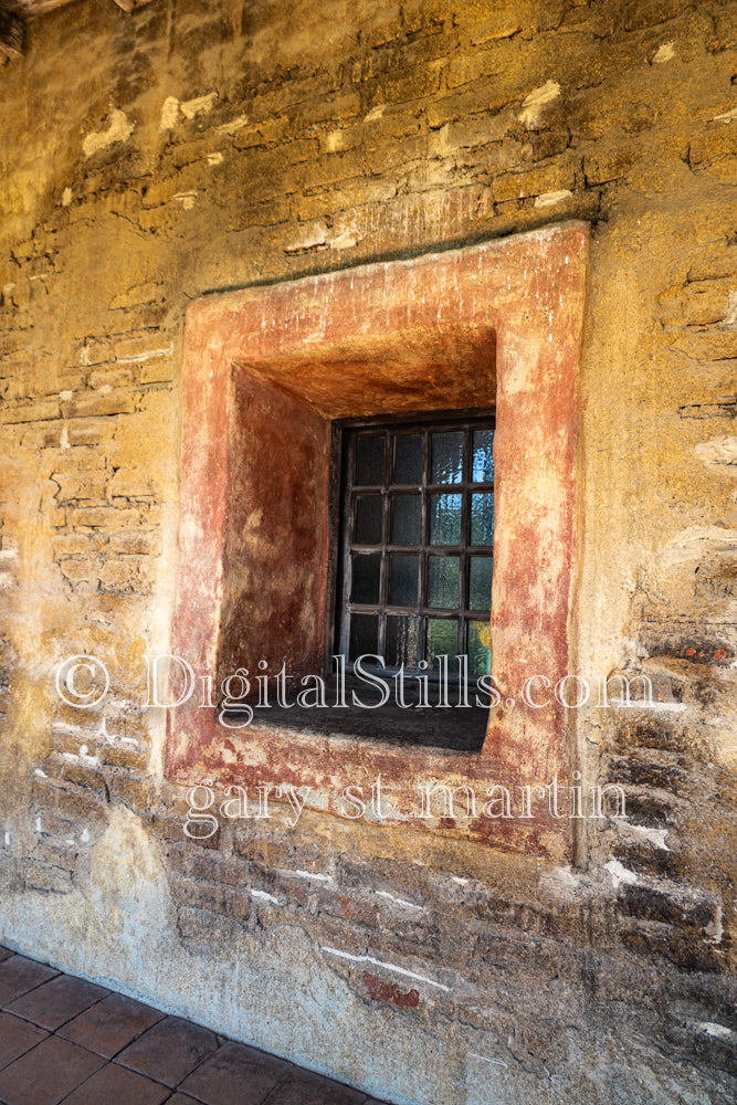 Window in a wall, San Juan Capistrano, digital, California, Missions