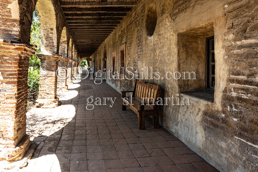 Walkway through the arches, San Juan Capistrano, digital, California, Missions