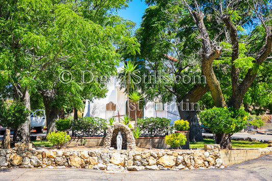 Mary in front of John the Baptist Church, Digital, Missions, Santa Ysabel