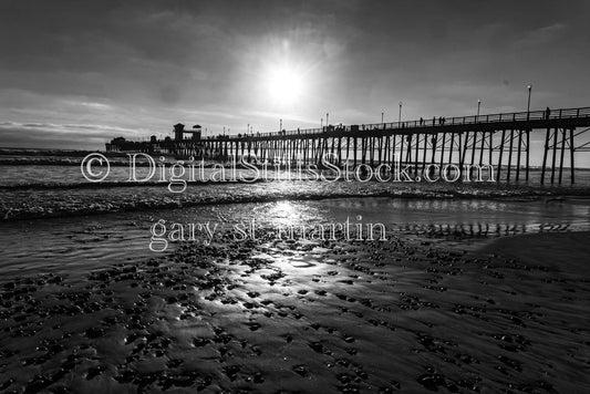 Wide Side View in Black and White of the Oceanside pier, digital Oceanside Pier